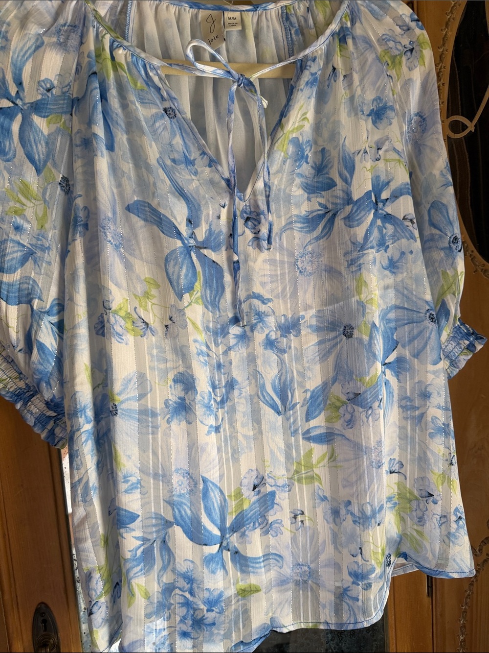 Joie Blue and White Floral Peasant Top